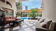 A shaded outdoor lounge