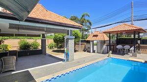 Across the pool and the outdoors