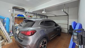 The garage with storage shelves